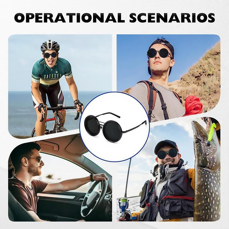 Rounded Polarized Glasses - Adjustable Tint Sunglasses with 1-9 Gears, Beach Sunglasses with ND Filter Lenses, Men'S Classic Retro Glasses