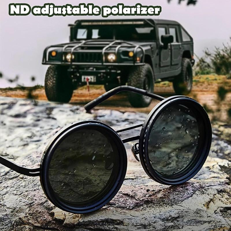 Rounded Polarized Glasses - Adjustable Tint Sunglasses with 1-9 Gears, Beach Sunglasses with ND Filter Lenses, Men'S Classic Retro Glasses