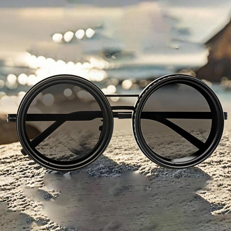 Rounded Polarized Glasses - Adjustable Tint Sunglasses with 1-9 Gears, Beach Sunglasses with ND Filter Lenses, Men'S Classic Retro Glasses