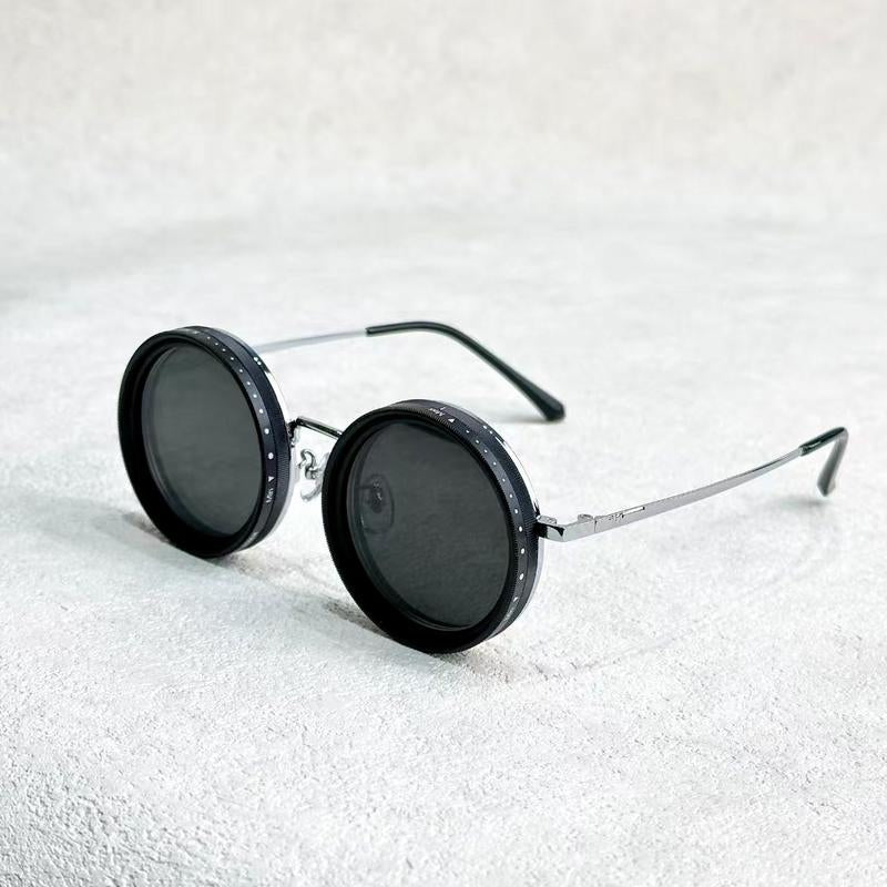 Rounded Polarized Glasses - Adjustable Tint Sunglasses with 1-9 Gears, Beach Sunglasses with ND Filter Lenses, Men'S Classic Retro Glasses