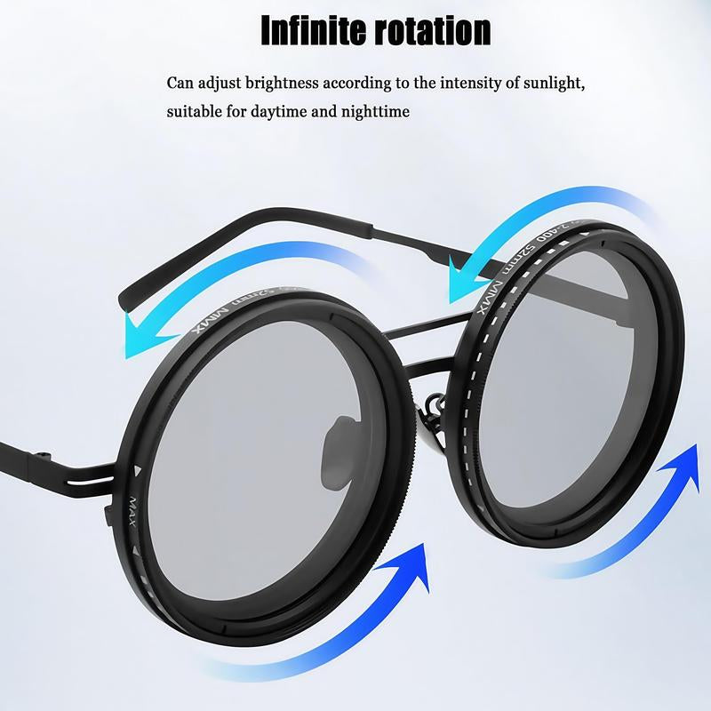 Rounded Polarized Glasses - Adjustable Tint Sunglasses with 1-9 Gears, Beach Sunglasses with ND Filter Lenses, Men'S Classic Retro Glasses