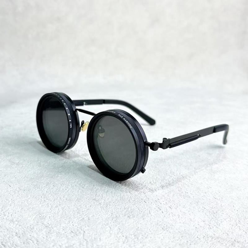 Rounded Polarized Glasses - Adjustable Tint Sunglasses with 1-9 Gears, Beach Sunglasses with ND Filter Lenses, Men'S Classic Retro Glasses