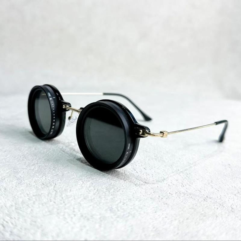 Rounded Polarized Glasses - Adjustable Tint Sunglasses with 1-9 Gears, Beach Sunglasses with ND Filter Lenses, Men'S Classic Retro Glasses